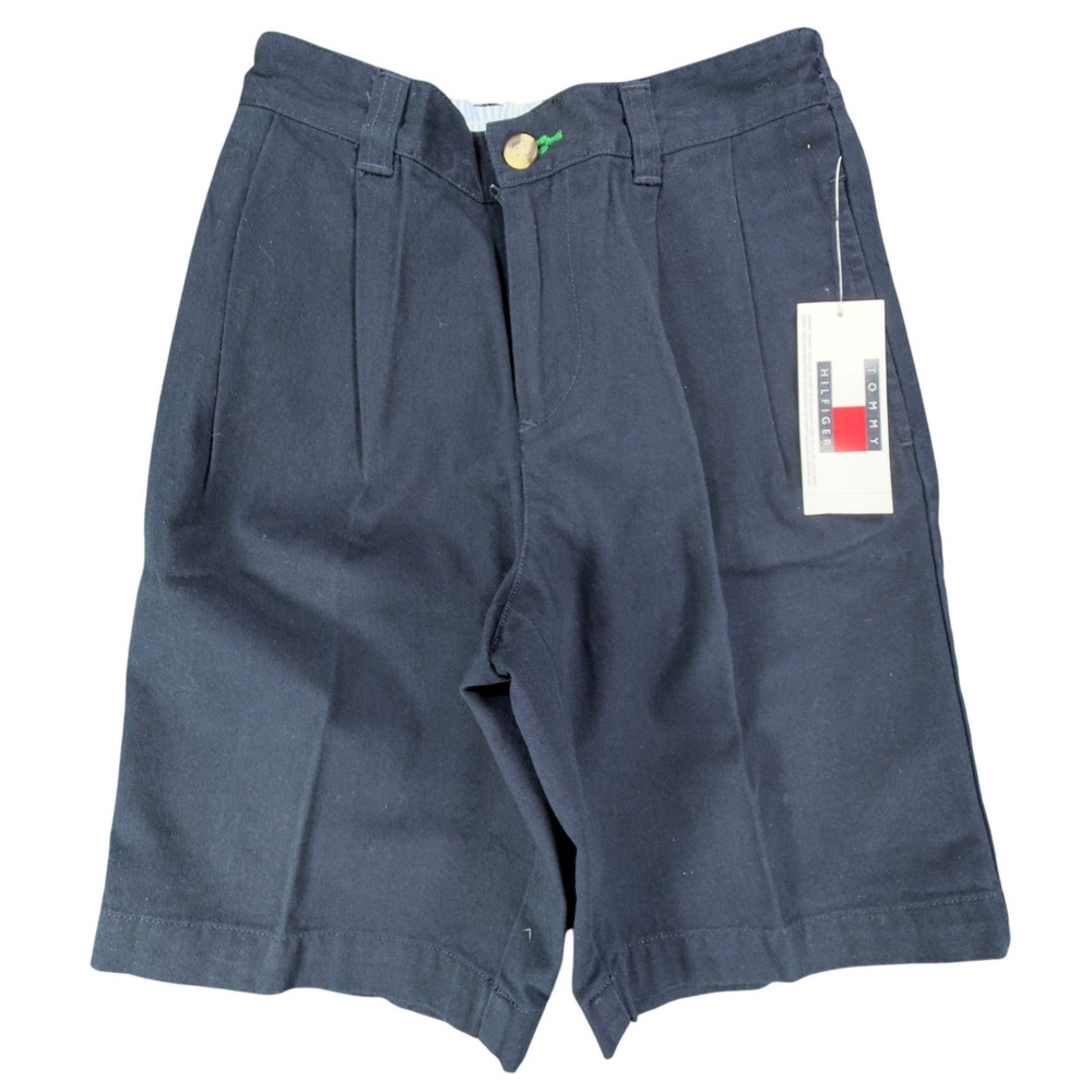 Tommy Hilfiger Vintage 90s Pleated Chino Shorts Boys 7 Navy Cotton NWT